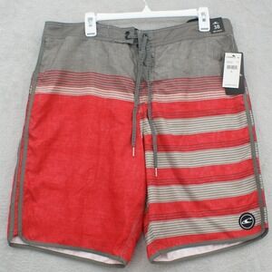 ONeill Syndicate Mens Red Grey Striped Board Shorts Swim Trunks 38 SU8106101X